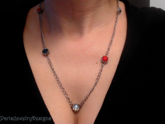Multicolor Long Chain Necklace w/ Swarovski Crystals