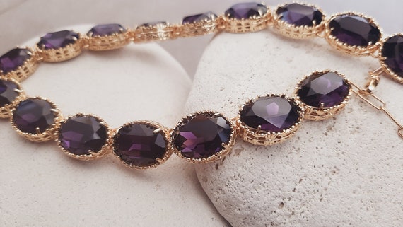 Amethyst Crystal Riviere Gold Necklace | Anna Wintour Style Jewelry