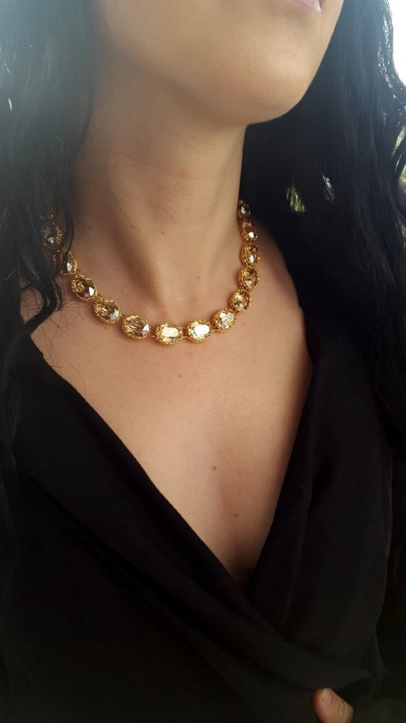 Anna Wintour Swarovski Crystal Necklace / Statement Wedding Jewelry • Riviere Collet