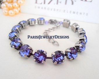 Tanzanite June Birthstone Tennis Bracelet, Silver Jewelry,  Cup chain 8mm,Purple Crystal, Christmas Gift For Her