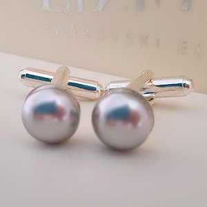 Grey Pearl Shirt Cufflinks Suit and Tie Groom Cuffs Cuff Toggles Art Deco Bridal Cuff Links Wedding Accessories Modern Gift for him