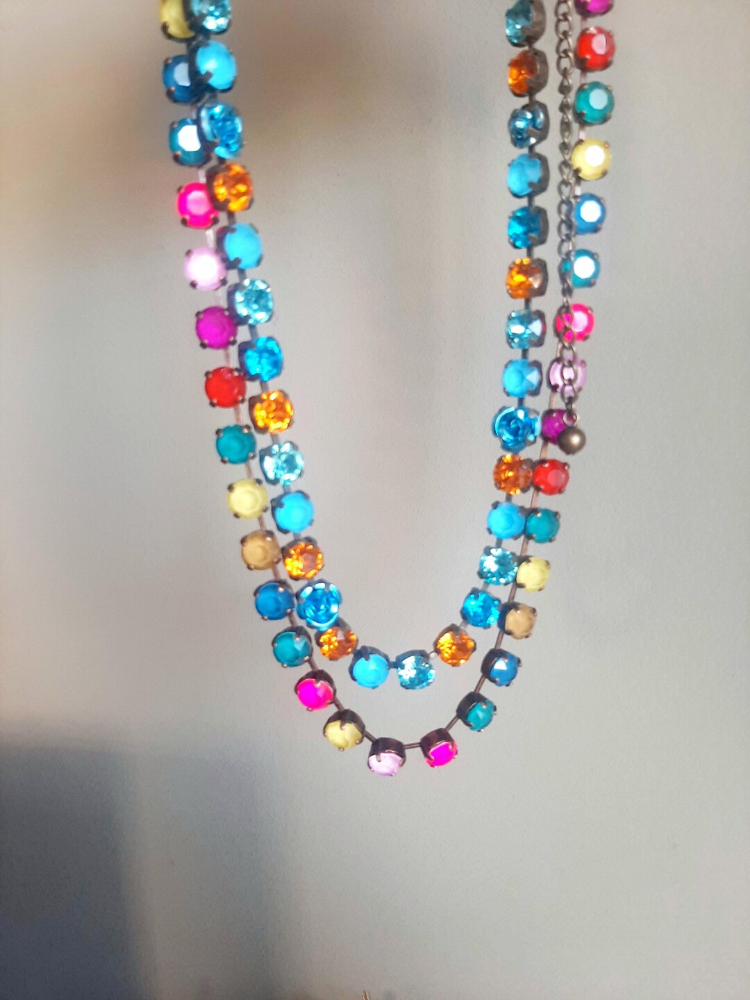 スワロフスキークリスタルテニスネックレス：アンティーク銅