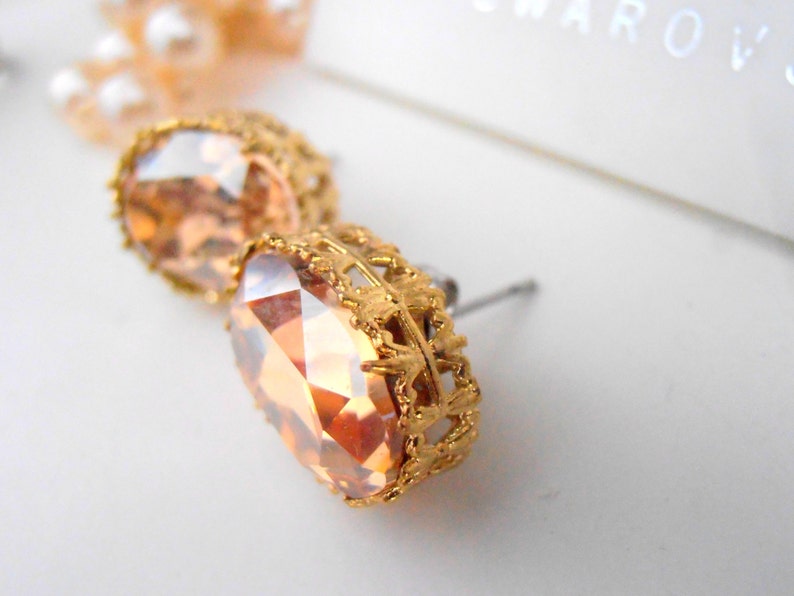 Golden Shadow Gold Oval Earrings / Filigree Studs / Pierced Post / Wedding Jewelry / Bridal image 3