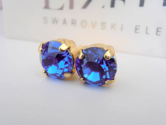 Sapphire Stud Earrings / Pierced Post Earrings / Blue Crystals