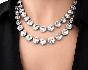Halsband med statementkristaller, Anna Wintour-stil, Swarovski® Crystal Rivière, Tennischoker, Brudsmycken