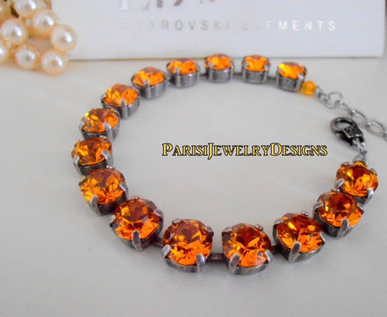 Birthstone Crystal Bracelet made with Chatons / Metal Cup Chain / Mother's day Gift / Round Setting 8mm image 1