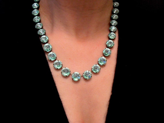 Chrysolite Rivoli Necklace Antique Bronze Jewelry Vienna Green Collet 12mm Crystal Choker Anna Wintour Tennis Cup Chain Byparisie Etsy