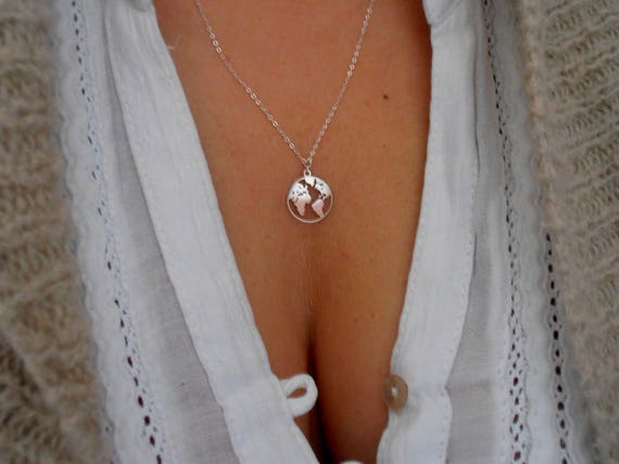 スターリングシルバー世界マップネックレスパーソナライズ名前日付大陸世界チャームペンダントWorld Traveler Loverクリスマスギフトジュ　並行輸入 : Earth Planet ネックレス レディース 18Kゴールド