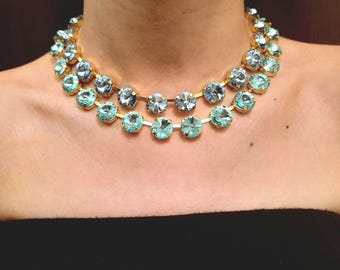 Collar de cristal austriaco: Gargantilla de tenis Rivoli dorada