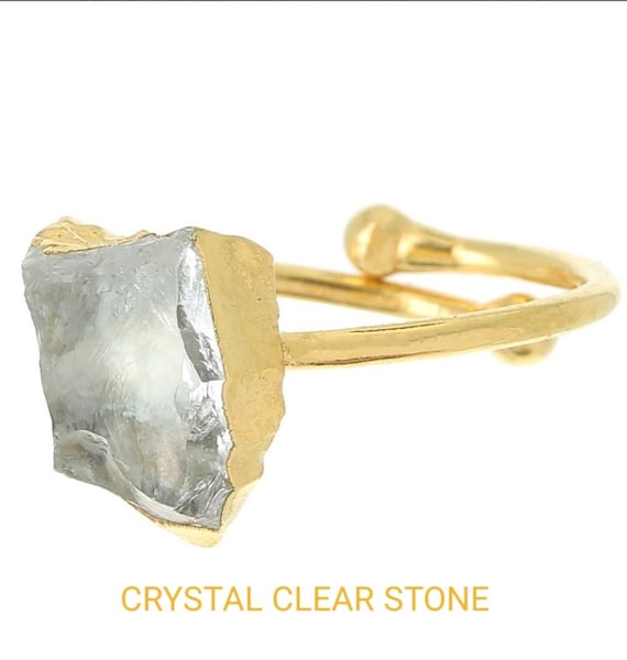 Clear Crystal Gemstone Druzy Ring | Minimalist Sterling Silver Jewelry