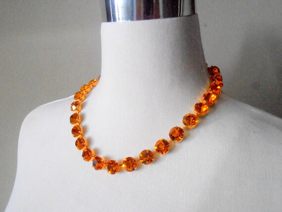 Topaz Crystal Tennis Necklace in Gold Plating - Rhinestone Jewelry