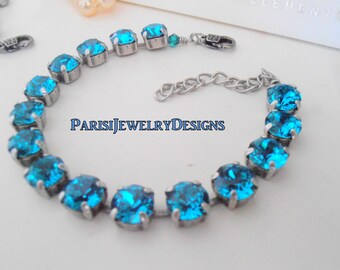 December Birthstone Blue Zircon Crystal Bracelet / 8mm Cup chain Jewellery / Mother's Day Gift For Her