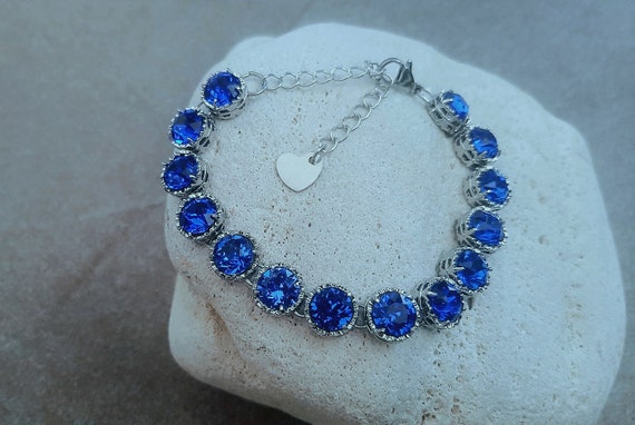 Sapphire Crystal Platinum Bracelet, Art Deco Jewelry for Women