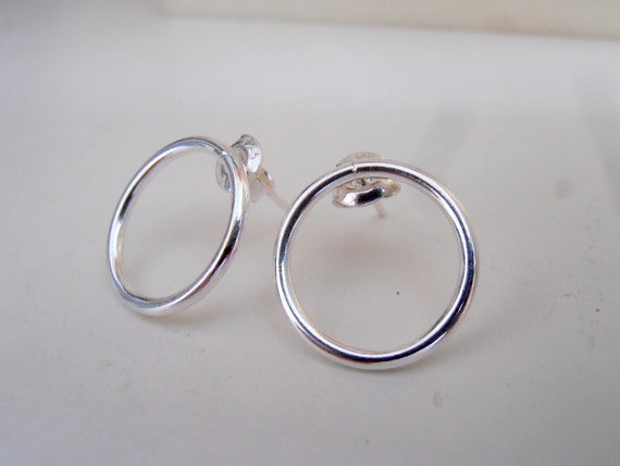 Sterling Silver Circle Geometric Earrings / Minimalist Open Circle Studs