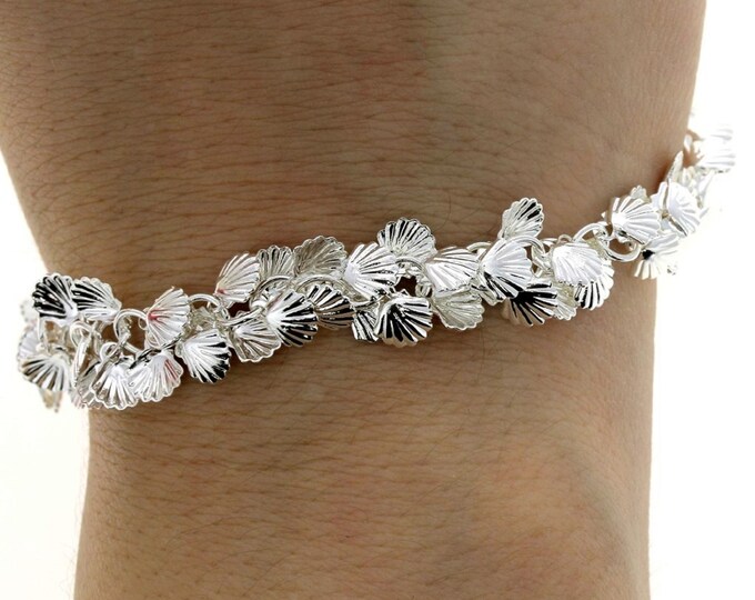 Featured listing image: Multi Charm Silver Shell Bracelet • Boho Metal Jewelry