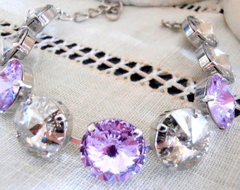 Lavender Rivoli Tennis Bracelet / Platinum jewelry / 14mm Round Cup chain / Birthday gift