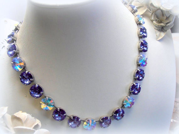 Handmade Tanzanite Crystal Necklace | Sparking Tennis Choker Gift