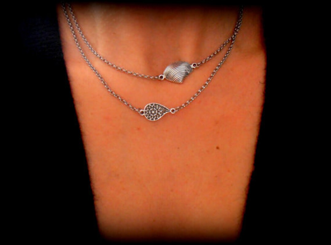 Layered Charm Chain Necklace Dainty Pendant Delicate Etsy