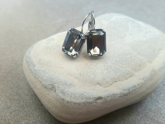 Black Diamond Octagon Earrings with Austrian Crystals | Handmade Jewelry