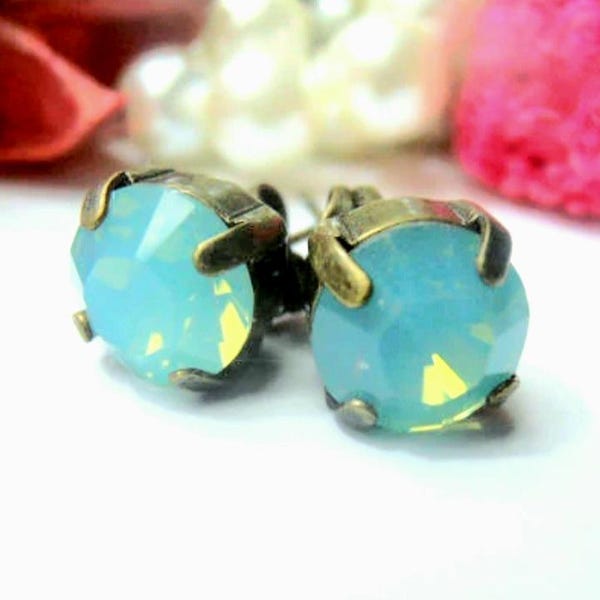 Bronze Pacific Opal Crystal Stud Earrings: 8mm Round Post Earring set
