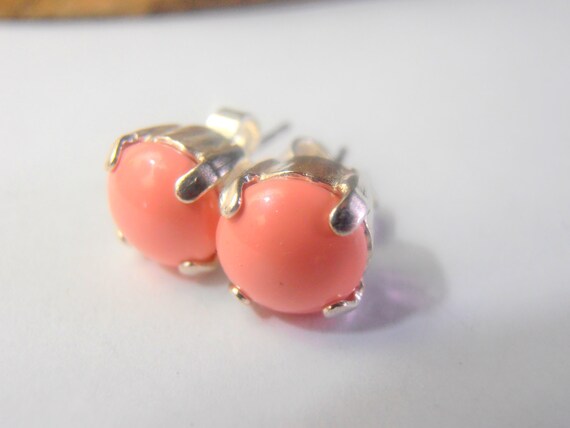 Shabby Pale Peach, 8mm, Crystal Studs, Perles, Silver Plated, Post Earrings