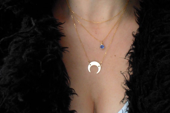 Gold Filled Dainty Stacking Pendant Necklace w/ Swarovski / Layered Minimalist Jewelry