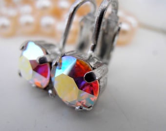 Pendientes de clip Aurora Borealis: joyería nupcial de cristal austriaco
