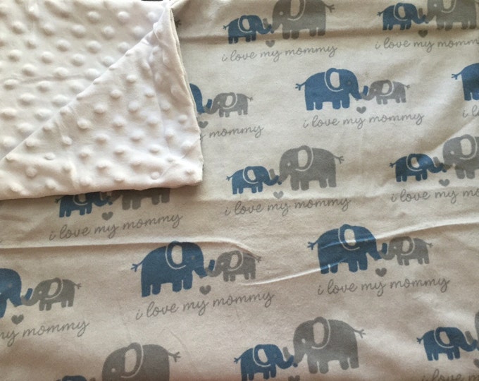 Large Baby Blanket Swaddle Elephants Mommy Grey Blue Etsy
