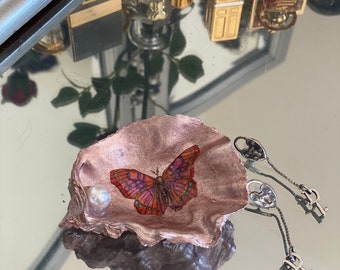 Elegant Small Rose Gold Butterflies Trinket Tray / Jewellery / Candle Holder / Ring Dish