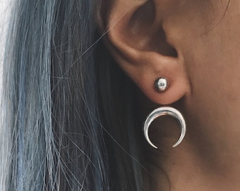 Silver Ear Jackets-Ear Jacket Earrings-Circle Ear Jackets-Modern Ear Jackets-Sterling Silver Circle Earrings-Geometric Earrings-OtisJaxon
