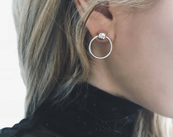 Simple stud earrings,sterling silver earrings,hoop earrings,cycle earrings,gift for her,small hoop earrings,dainty earrings,orb earrings