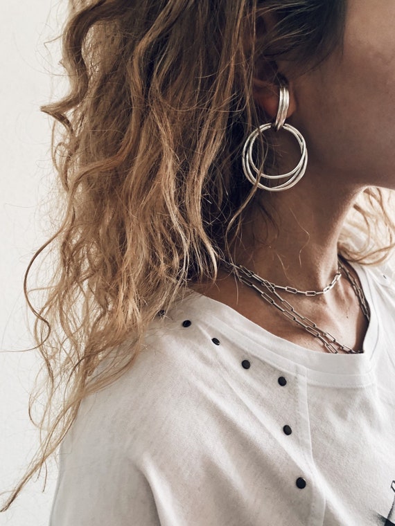 Sterling silver earrings,ear cuffs,hoops earrings,suspender earrings,edgy earrings,contemporary earrings,unique earrings,circle earrings