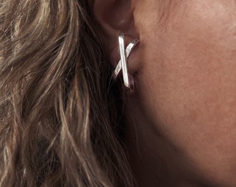 Sterling silver earring,ear cuff,studs earring,earrings,edgy earrings,contemporary earrings,cross earring,suspender earrings