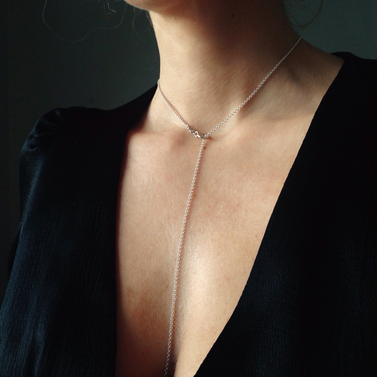 Silver bar drop necklace,lariat necklace,silver Y necklace,Sterling silver 925 necklace,dainty