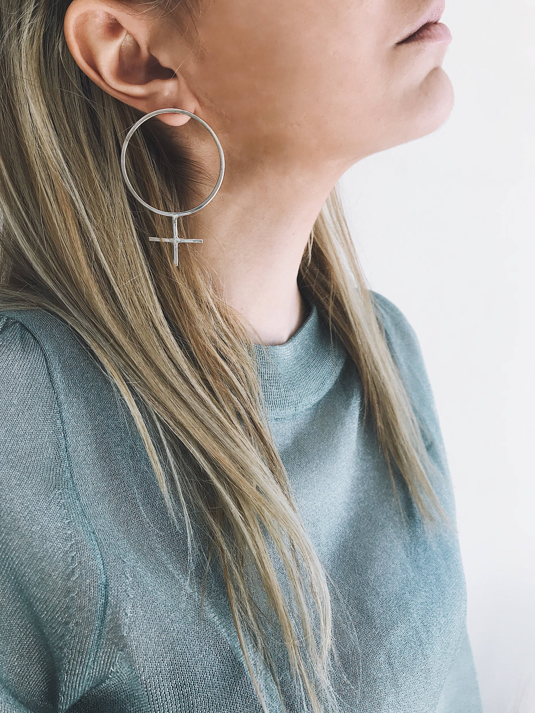 Big round earrings,big silver earrings,female symbol earrings,venus