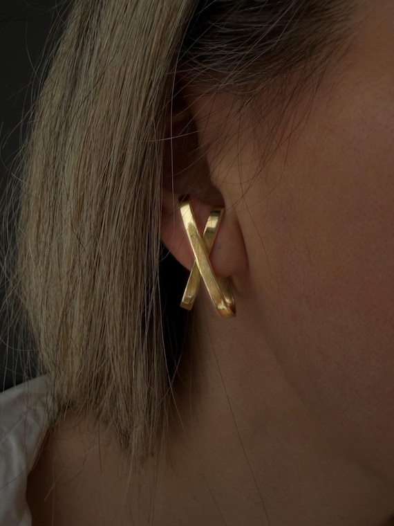 Suspender Earrings studs minimalistic ear cuffs geometric ear piece silver gold filled