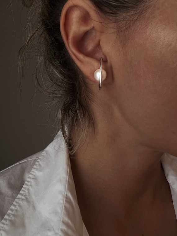 Pearl earrings, pearl ear cuffs , pearl silver earrings , silver earrings with pearl