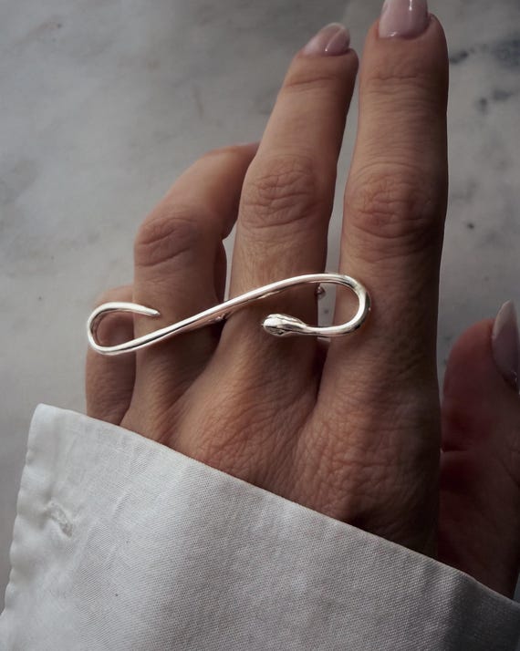 Silver Snake Ring: Gold Plated Serpent , Minimalist Ouroboros Design hand piece