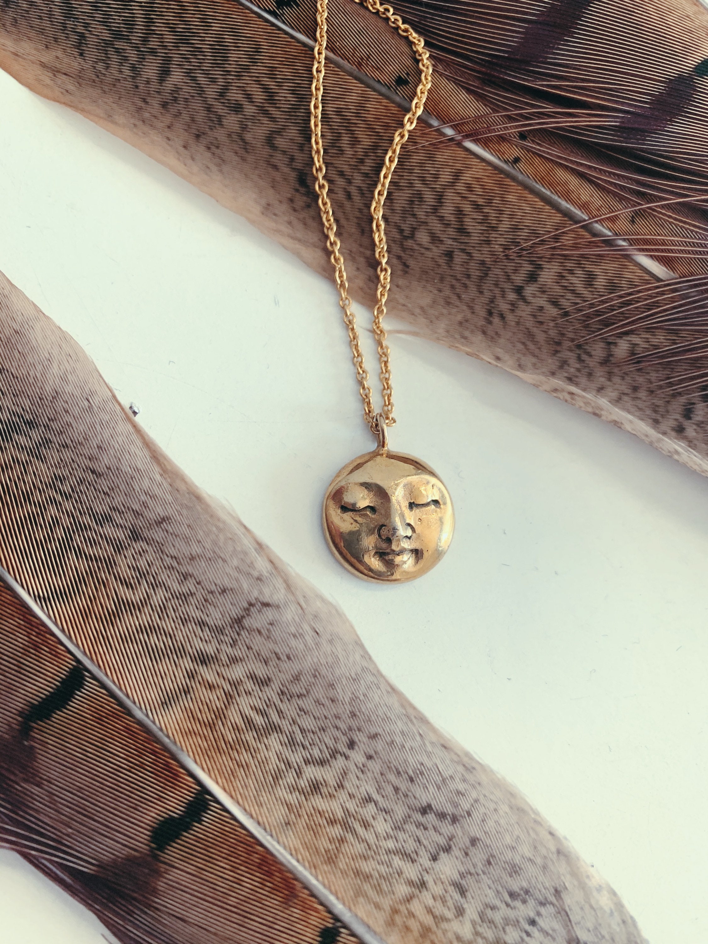 Gold moon face necklace,gold face necklace,round necklace,coin necklace
