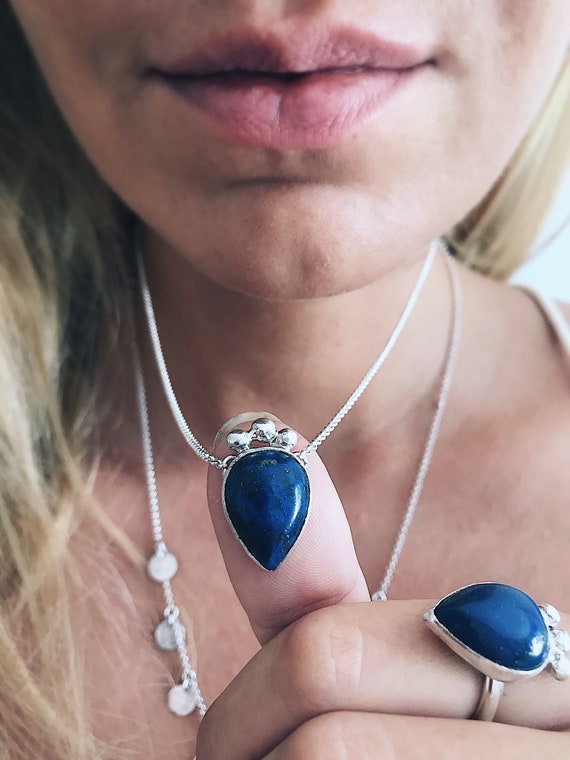 Lapis lazuli pendant,sterling silver pendant,lapis lazuli necklace,blue lapis necklace,boho necklace,lapis lazuli necklace,lapis necklace