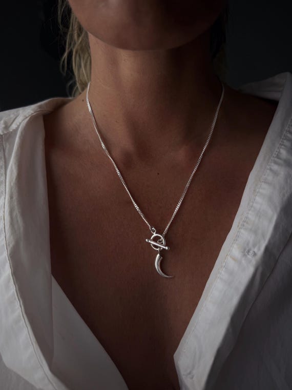 Sterling silver 925 chain necklace with toggle clasp and charm