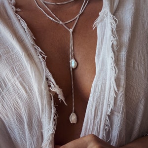 Baroque pearl long silver chain necklace