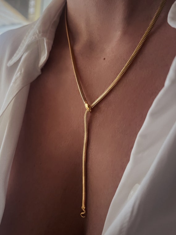 Gold snake chain necklace, gold snake necklace, silver snake chain necklace, silver snake necklace, lariat necklace, gold lariat necklace