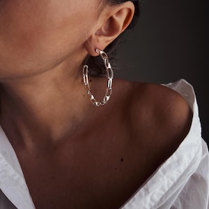 Silver hoops,big hoops earrings,silver chain hoops earrings,silver chain earrings,silver link earrings,statement earrings,boho earrings