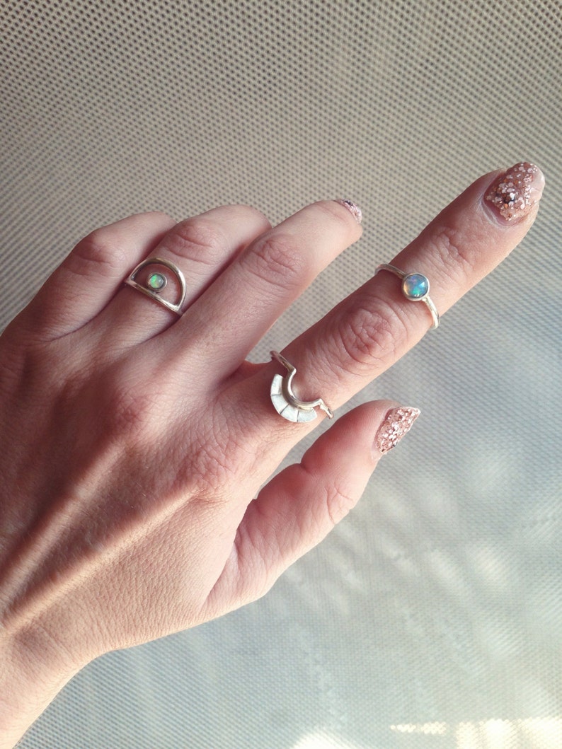 Opal ring,sterling silver ring,stacking rings,rings set,arch ring,dainty ring,boho ring,midi ring,gift for her,ethiopian opal ring image 6