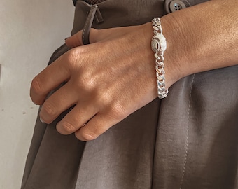 Sterling Silver Scarab Chain Bracelet: Andy Egyptian Inspired Link Bracelet