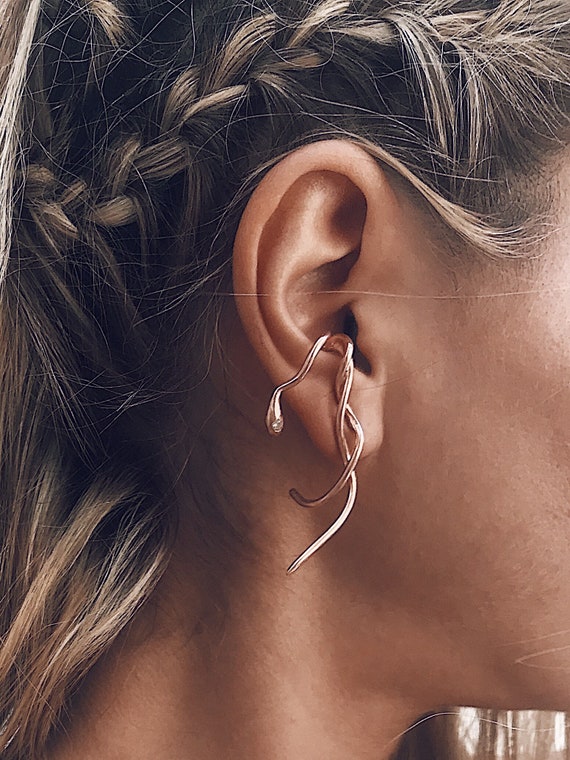 Snake ear cuff,rose gold ear cuff,snake ear piece,rose gold snake earrings,black ear cuff,black snake earring,gold suspender earring