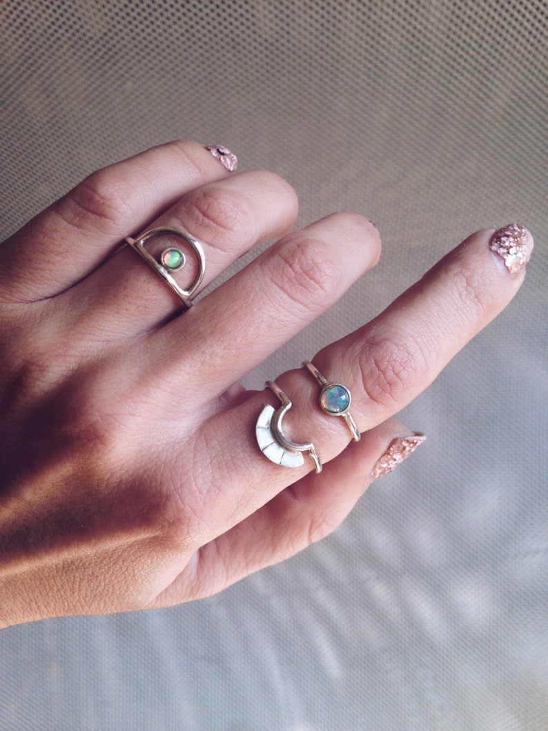 Opal ring,sterling silver ring,stacking rings,rings set,arch ring,dainty ring,boho ring,midi ring,gift for her,ethiopian opal ring image 5