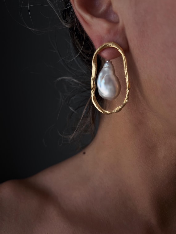 Baroque Pearl Ear Jackets: Gold Vermeil or Sterling Silver