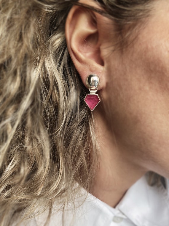 Crystal earrings,silver earrings, Diamond shape earrings,aquamarine earrings,ruby earrings,studs earrings,apatite earrings,aventurine